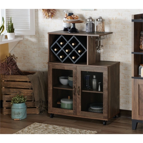 Bowery Hill Rustic Wood 4-Shelf Mini Bar in Reclaimed Oak