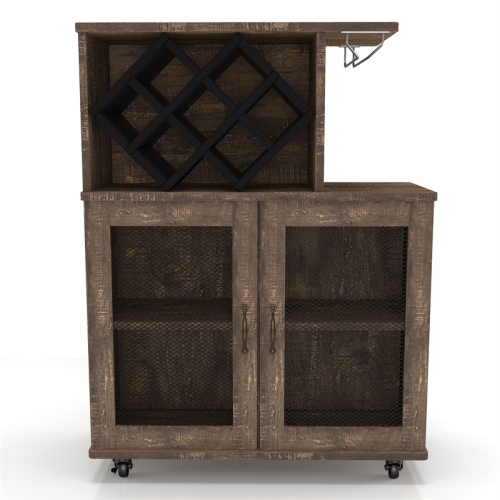 Bowery Hill Rustic Wood 4-Shelf Mini Bar in Reclaimed Oak