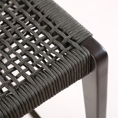 Brielle Outdoor Dark Eucalyptus Wood and Grey Rope Stool