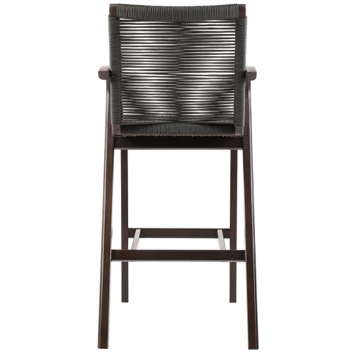 Brielle Outdoor Dark Eucalyptus Wood and Grey Rope Stool