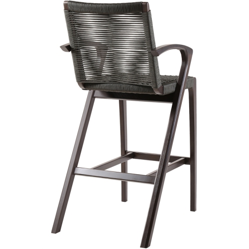 Brielle Outdoor Dark Eucalyptus Wood and Grey Rope Stool
