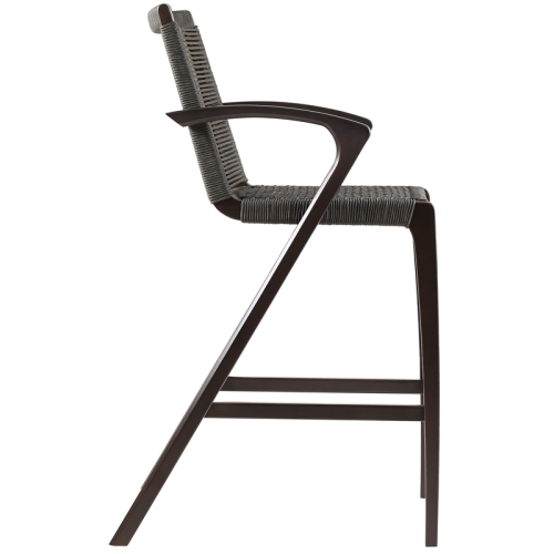 Brielle Outdoor Dark Eucalyptus Wood and Grey Rope Stool