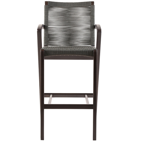 Brielle Outdoor Dark Eucalyptus Wood and Grey Rope Stool