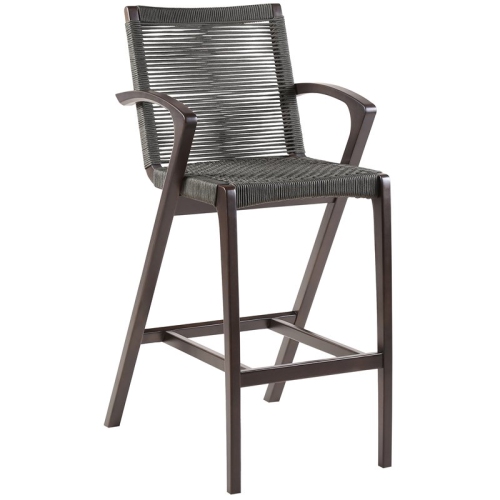 Brielle Outdoor Dark Eucalyptus Wood and Grey Rope Stool