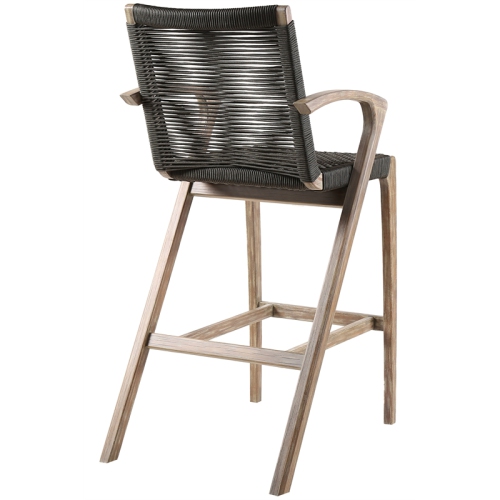 Brielle Outdoor Light Eucalyptus Wood and Charcoal Rope Stool