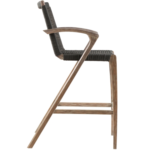 Brielle Outdoor Light Eucalyptus Wood and Charcoal Rope Stool