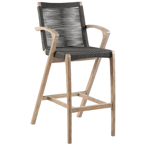Brielle Outdoor Light Eucalyptus Wood and Charcoal Rope Stool