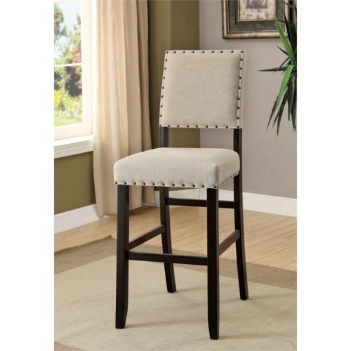 BOWERY HILL  Transitional Fabric Padded Bar Stool In (Set Of 2) In Beige