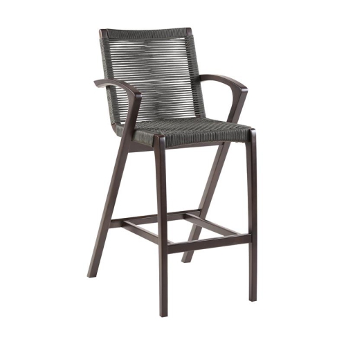 Brielle Outdoor Dark Eucalyptus Wood and Grey Rope Stool