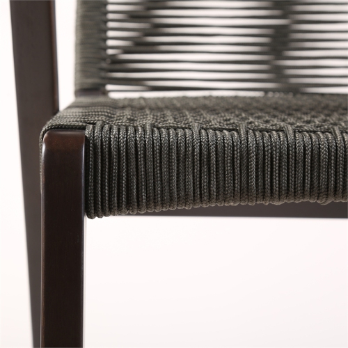 Brielle Outdoor Dark Eucalyptus Wood and Grey Rope Stool