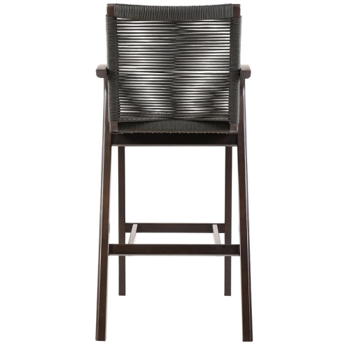 Brielle Outdoor Dark Eucalyptus Wood and Grey Rope Stool