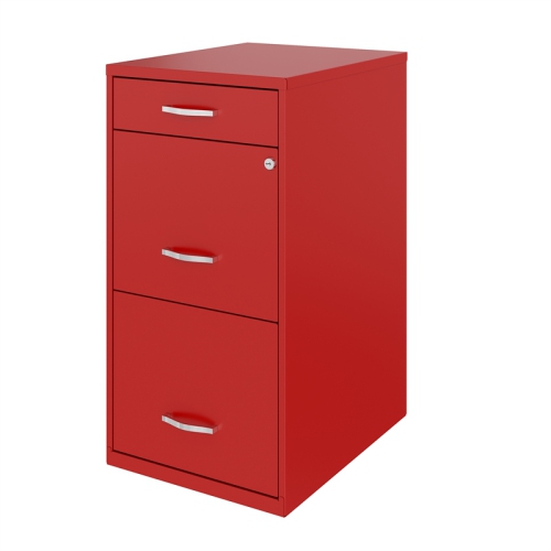 Space Solutions 18in Deep 3 Drawer Metal Organizer File Cabinet Red
