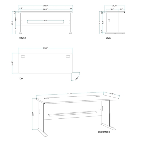 Carell Furniture 72" Office Computer Desk in Natural Cherry and Slate