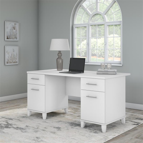 Somerset 60W Office Desk with Drawers in White - Engineered Wood