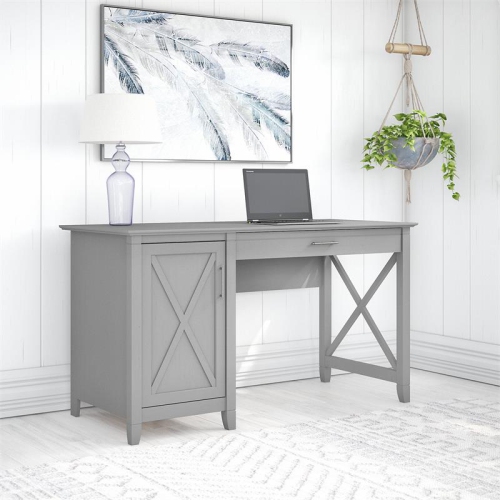 Key West 54W Computer Desk with Storage in Cape Cod Gray - Engineered Wood