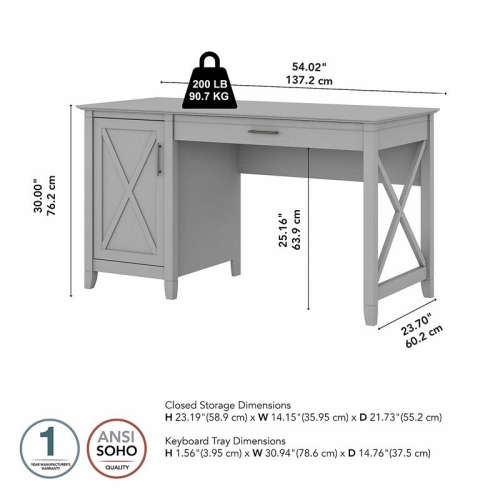 Key West 54W Computer Desk with Storage in Cape Cod Gray - Engineered Wood
