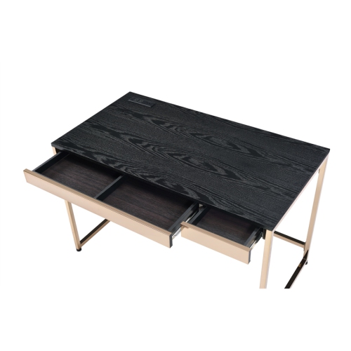 Bowery Hill Contemporary Metal Writing Desk with USB Port in Black