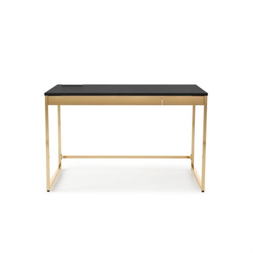 Bowery Hill Contemporary Metal Writing Desk with USB Port in Black