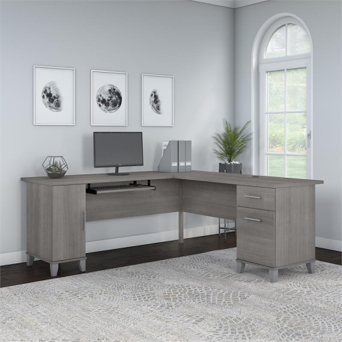 Somerset 72W L Shaped Desk with Storage in Platinum Gray - Engineered Wood