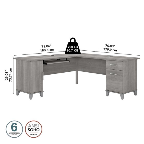 Somerset 72W L Shaped Desk with Storage in Platinum Gray - Engineered Wood