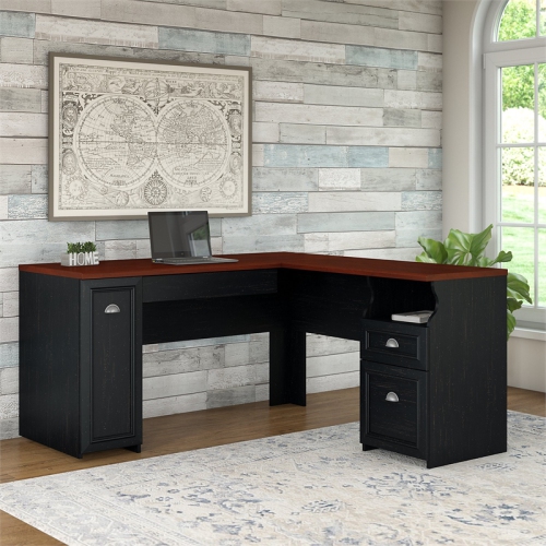 Atlin Designs L Shaped Desk with storage in Antique Black