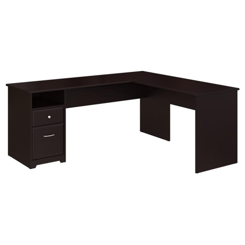 Cabot 72W L Shaped Computer Desk with File in Espresso Oak - Engineered Wood