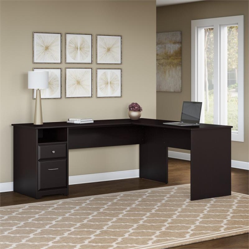 Cabot 72W L Shaped Computer Desk with File in Espresso Oak - Engineered Wood