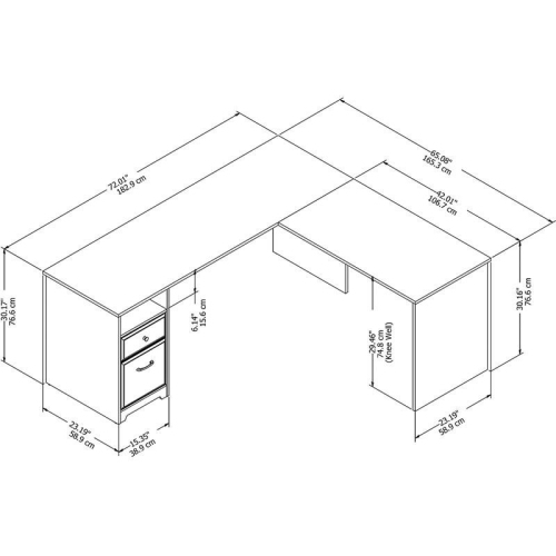 Cabot 72W L Shaped Computer Desk with File in Espresso Oak - Engineered Wood