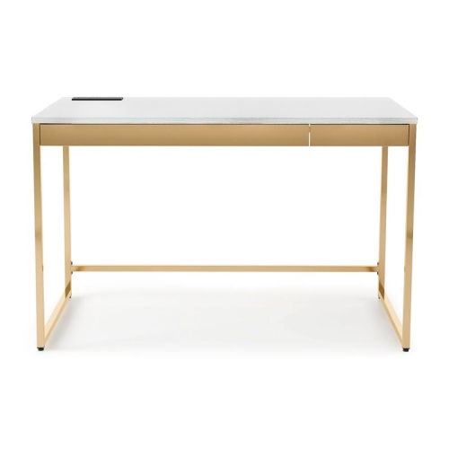 BOWERY HILL  Contemporary Metal Writing Desk With USB Port In White