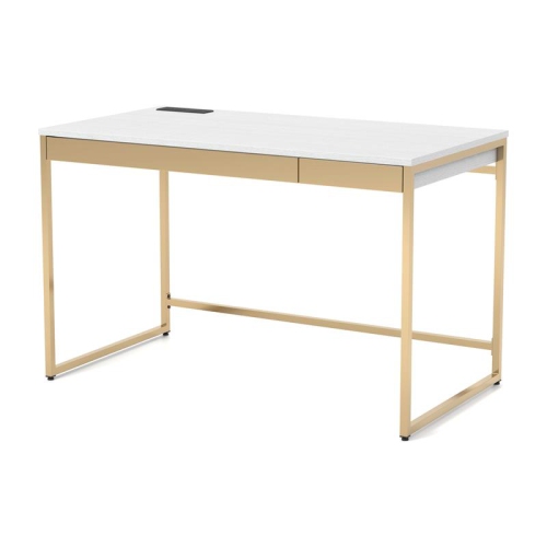 Bowery Hill Contemporary Metal Writing Desk with USB Port in White