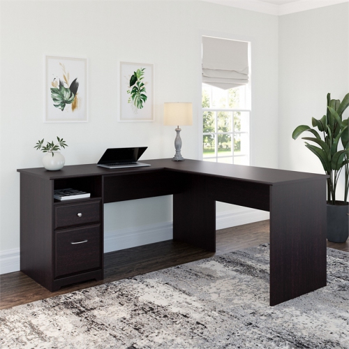 Atlin Designs 60W L Shaped Desk with Drawers in Espresso Oak