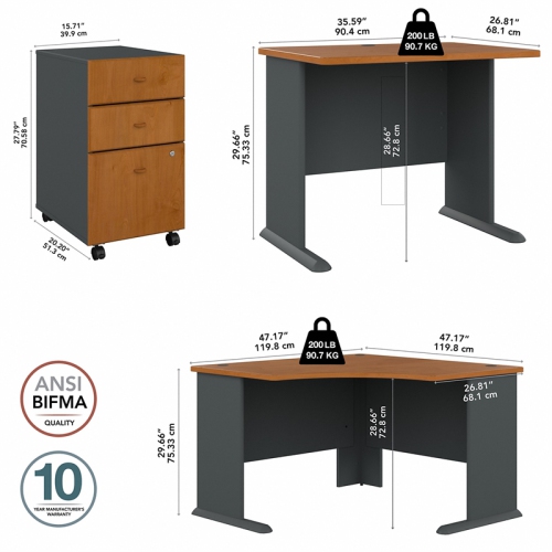Series A 83" L Shaped Executive Desk in Natural Cherry - Engineered Wood
