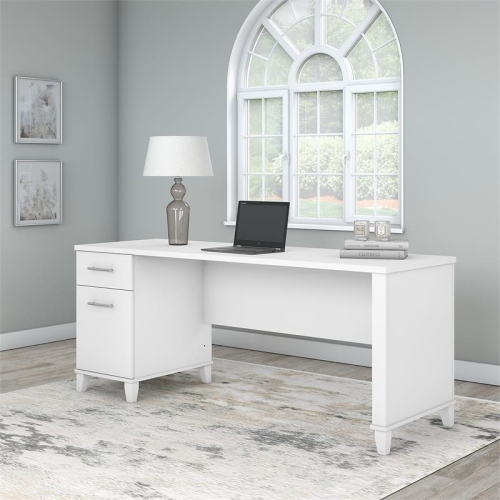 Somerset 72W Office Desk with Drawers in White - Engineered Wood