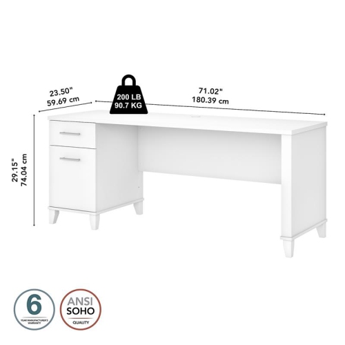 Somerset 72W Office Desk with Drawers in White - Engineered Wood