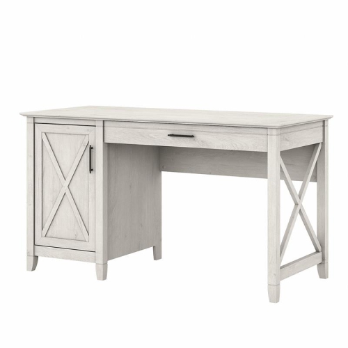 BUSH  Key West 54W Computer Desk With Storage In Linen Oak - Engineered Wood In White So happy with my purchase and my desk! Only disappointment in the actual desk is that I thought the cabinet was a filing cabinet and not just shelves