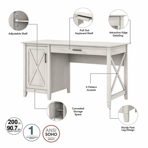 Key West 54W Computer Desk with Storage in Linen White Oak - Engineered Wood