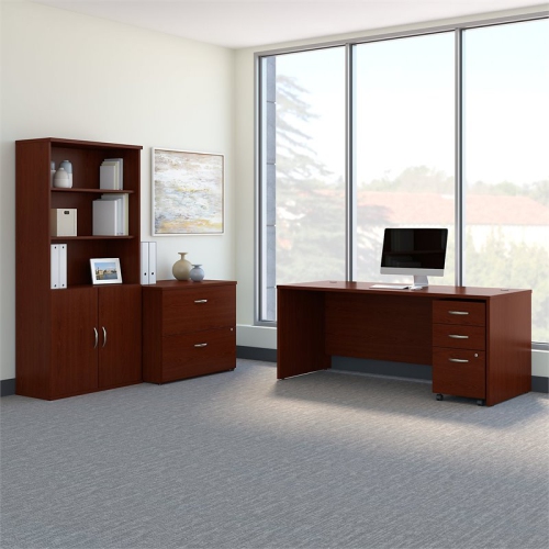 Series C 72"W Office Desk with Bookcase and File Cabinets in Mahogany