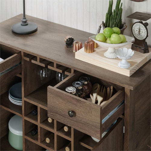 Bowery Hill Farmhouse Wood Multi-Storage Buffet in Distressed Walnut