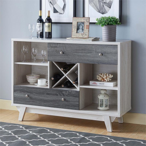 Bowery Hill Mid-Century Wood Multi-Storage Buffet in White Oak