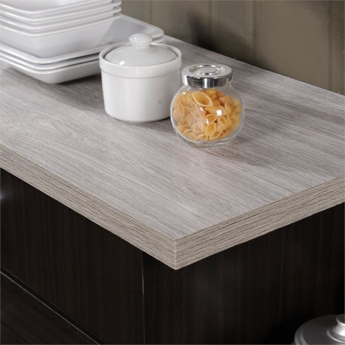 Hodedah Kitchen Island with Spice Rack plus Towel Holder in Chocolate-Gray Wood