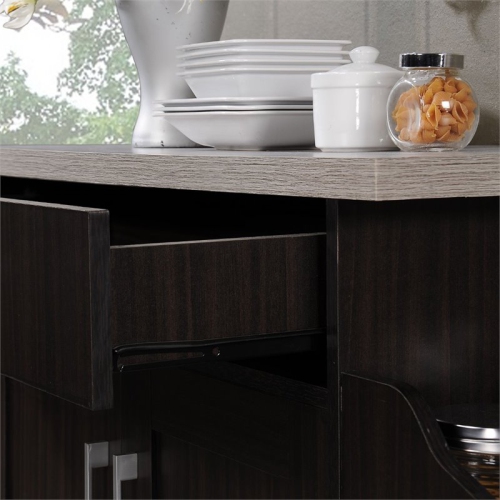 Hodedah Kitchen Island with Spice Rack plus Towel Holder in Chocolate-Gray Wood