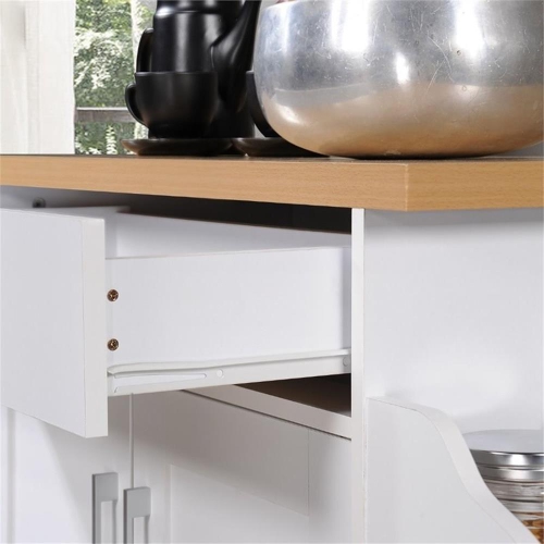 Hodedah Kitchen Island with Spice Rack plus Towel Holder in White Wood