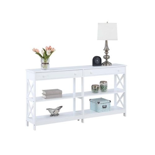 Oxford Two-Drawer 60-inch Console Table with Shelves in White Wood Finish