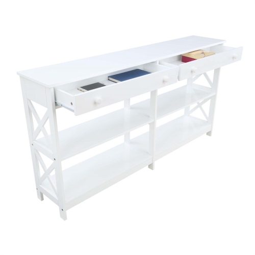Oxford Two-Drawer 60-inch Console Table with Shelves in White Wood Finish