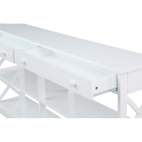 Oxford Two-Drawer 60-inch Console Table with Shelves in White Wood Finish