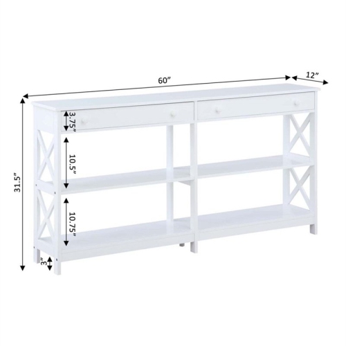 Oxford Two-Drawer 60-inch Console Table with Shelves in White Wood Finish