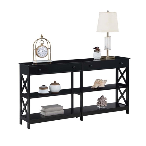 Oxford Two-Drawer 60-inch Console Table with Shelves in Black Wood Finish