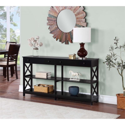 Oxford Two-Drawer 60-inch Console Table with Shelves in Black Wood Finish