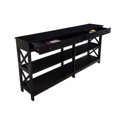 Oxford Two-Drawer 60-inch Console Table with Shelves in Black Wood Finish
