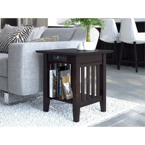 AFI Mission 20" Square Solid Wood Charger End Table in Espresso